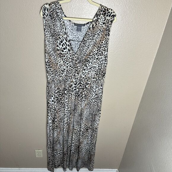 Kate & Mallory Leopard Print Maxi Dress Womans Size XXL Stretch Knit Sleeveless - Picture 1 of 9